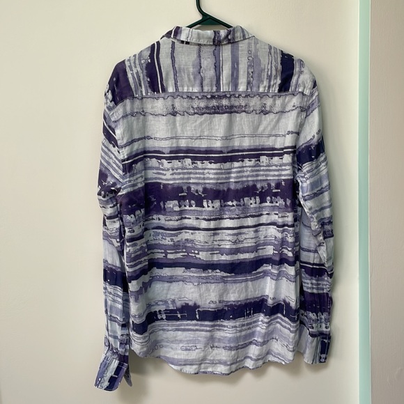 Bugatchi Men's Blue Shaped Fit Linen Button-Up Shirt Purple - Picture 3 of 8